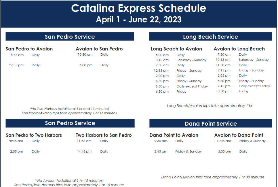 Catalina Express schedule